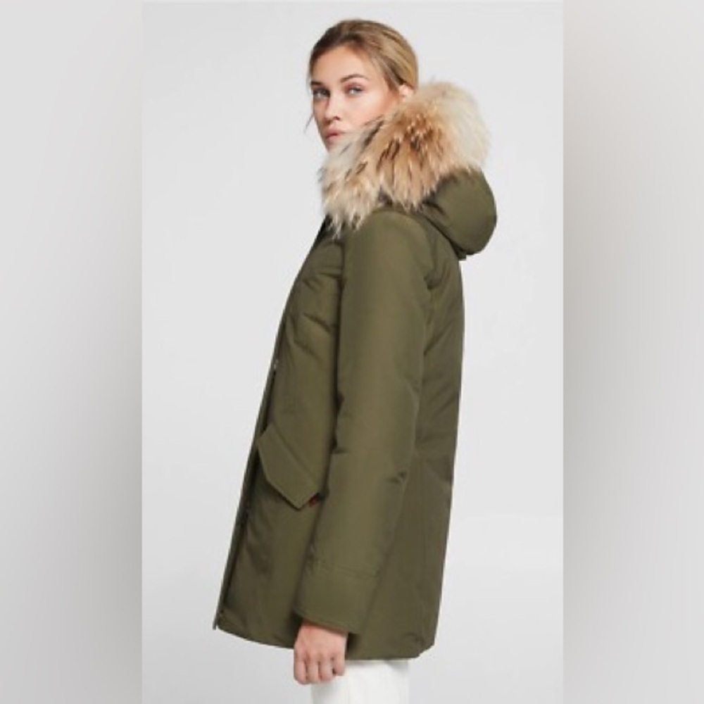 Woolrich Ramar Cloth Down Parka XS Olive Removable Fur Trim Hood Winter Coat